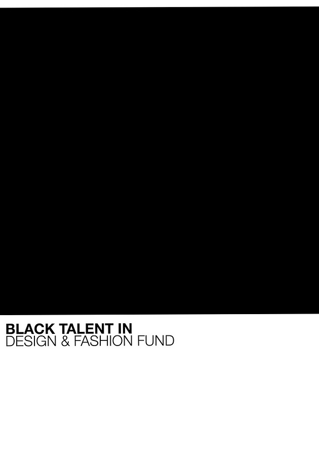A black square with the words "Black Talent in Design & Fashion Fund" underneath